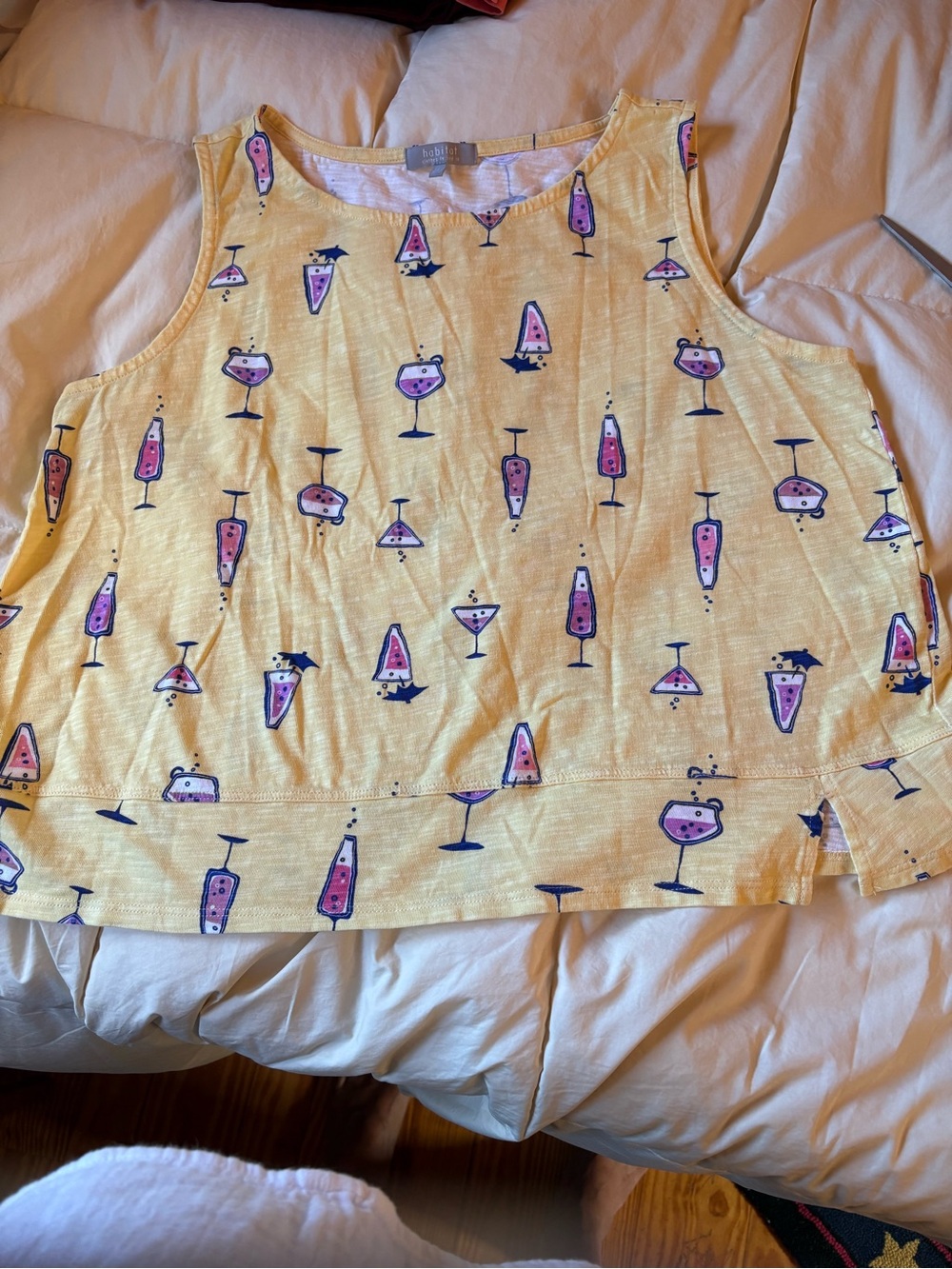 Habitat Yellow Tank Top with Pink & Navy Cocktail Print